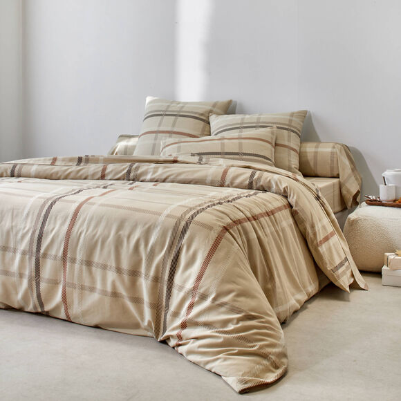 Linge de lit Karl imprimé écossais, en coton  (beige) Linge de lit Karl imprimé écossais, en coton  (beige)